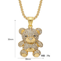 Colliers de bijoux de mode hip hop PVD en acier inoxydable plaqué or 18 carats avec diamant glacé pendentifs à breloque petit ours