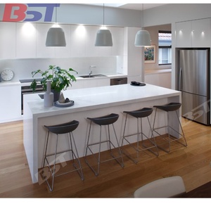 Đơn giản hình dạng thẳng nhà bếp đảo bảng thiết kế nhân tạo bằng đá cẩm thạch trắng hiện đại Nhà bếp đảo băng ghế dự bị đầu bảng - Product Image 2