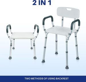 רפואי מקלחת כיסא אמבטיה מושב עם זרועות מרופדות, נשלף חזרה ורגליים מתכוונן, אמבטיה בטיחות ותמיכה - Product Image 6