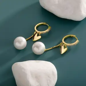 Wholesale FashionPearl Ball Pendant Earrings Diamond Drop Earrings Woman Heart Style Earring With Round Pearl Drop Jewelry