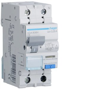 Interruttore Automatico Magnetotermico Miniaturizzato (RCBO) 1P+N 6A Tipo A 30mA Curva C Compatibile con Hager - Product Image 1