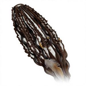 Queue de cheval bohème en dreadlocks de 22 pouces avec perles - Élastique léger tressé à la main, fixation rapide pour le coiffage quotidien et les festivals - Product Image 1