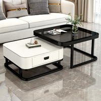 Table basse carrée moderne minimaliste contemporaine à double couche en verre durable avec tiroirs pour hôtel et salon