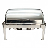 Chauffe-Plat Rectangulaire de Luxe pour Buffet d'Hôtel, en Acier Inoxydable, Alimenté au Gaz, 9L, Argenté, avec Couvercle Roulant – Offre Spéciale