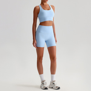 Logotipo personalizado Deportes de secado rápido 2 piezas Conjunto corto Ropa de gimnasio Sujetador y pantalones cortos de cintura alta Conjunto de yoga Fitne s Conjuntos de entrenamiento para mujer - Product Image 4
