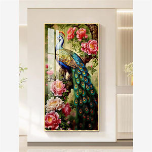 Pinturas en lienzo impresas de alta definición, flores de pavo real, pinturas de porcelana de cristal, murales LED, decoración del hogar de lujo, fábrica personalizada - Product Image 6