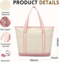 Tas Tote Kanvas Custom Logo Desain Bahu Besar untuk Wanita dengan Banyak Kantong Luar, Ritsleting, dan Gesper Magnetik