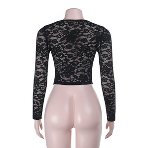 Eleganti Top e Bluse da Donna Nere in Pizzo a Maniche Lunghe con Cut-out, Aderenti e Sexy, Crop Top Casual da Donna, Nuovi Arrivi 2026 - Product Image 6