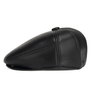 Black PU Baseball Cap For Men Warm Windproof Outdoor Hat Autumn Winter Fleece Lined Ear Covering Adult Size M L - Product Image 4