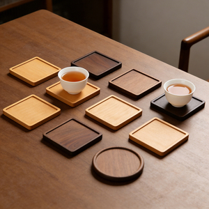 Custom Natural Black Walnut Round Square Cute Wooden Wine Beer Coffee Tea Cup <b>Coaster</b> Mat - Product Image 2