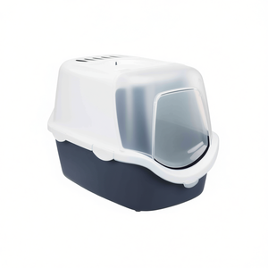 Caja de arena para gatos Vico 40x40x56 cm, gris azulado oscuro con tapa blanca, diseño cerrado para gatos de interior - Product Image 3