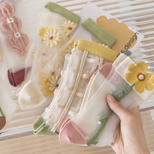 ถุงเท้าผู้หญิงแบบยาวครึ่งน่อง ผ้าไหมแก้วใส ลายดอกทิวลิป สำหรับฤดูร้อน ถุงเท้าคริสตัลใส แฟชั่นอินเทรนด์ ขายส่ง - Product Image 1