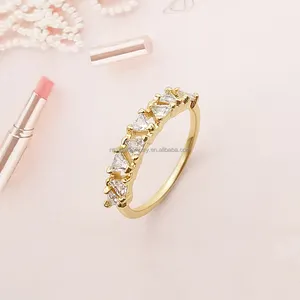 Thời Trang 14K Vàng Mạ 925 Tinh Khiết Bạc Nhẫn Tam Giác Zircon Ban Nhạc Nhẫn Cưới Đính Hôn Nhẫn Của Phụ Nữ Đảng Đồ Trang Sức Mỹ