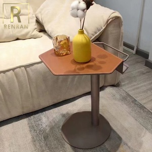 Table d'appoint intelligente moderne bon marché pour meubles de salon selle orange cuir métal ordinateur portable petites tables d'angle - Product Image 1