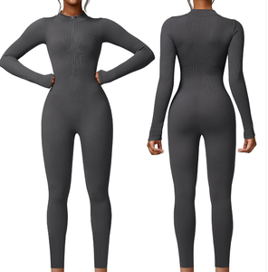 Body Sportivo e <span class=keywords><strong>Tuta</strong></span> da Donna Senza Cuciture Intera da Yoga <span class=keywords><strong>con</strong></span> Maniche Lunghe e Cerniera <span class=keywords><strong>in</strong></span> <span class=keywords><strong>Vita</strong></span> Pantaloni Aderenti Snellenti - Product Image 2