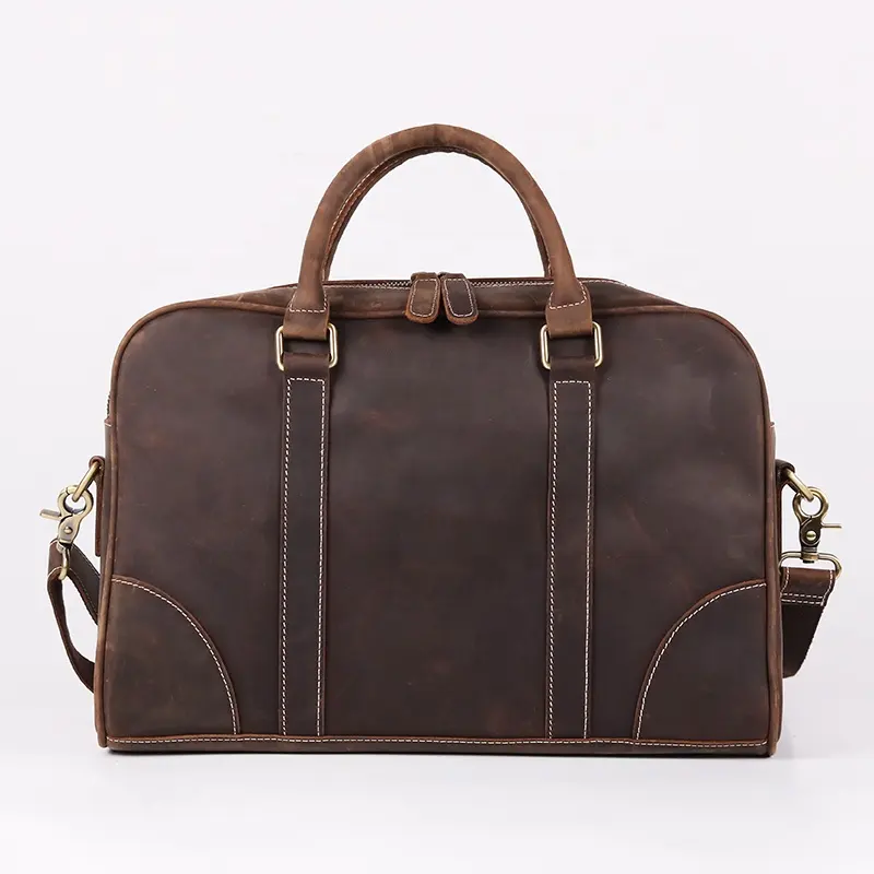 CHANGRONG Custom brown vintage leather unisex laptop briefcase bag men