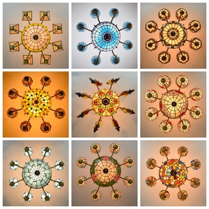 <span class=keywords><strong>Lampadario</strong></span> in Stile Tiffany con Fiori in <span class=keywords><strong>Vetro</strong></span> Colorato, Decorazione <span class=keywords><strong>Vintage</strong></span> con Uccelli per Soggiorno, Luce Calda - Product Image 5