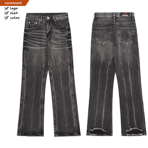Jeans da <span class=keywords><strong>Uomo</strong></span> Stile American Street Personalizzati, Gamba Dritta e Svasata, in Denim di Cotone Lavato Vintage, Stile Hip Hop Streetwear - Product Image 1