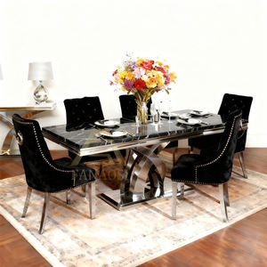 Table à manger modulaire Table cinante blanche et dorée Table à manger en marbre 6 places pour la maison - Product Image 3