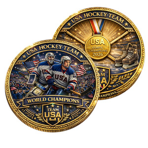 Moneda Conmemorativa del Equipo de Hockey de EE. UU. Campeón del Mundo, Artesanía en Metal, Decoración Deportiva, Regalo Coleccionable - Product Image 1