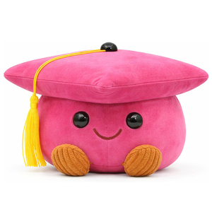 Figurine en peluche mignonne en forme de toque de graduation, décoration douce en forme de toque avec visage souriant et pompon doré, souvenir idéal pour les diplômés - Product Image 1