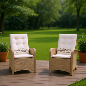 Chaises de patio inclinables en polyrotin avec coussins beige, mobilier de jardin extérieur, style contemporain - Product Image 2