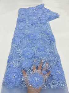Tessuti in Pizzo Africano con Perline 5 Iarde per Abiti da Festa Abiti da Sposa Europei e Tessuti in Pizzo per Matrimoni Nigeria - Product Image 5