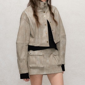 Nouvelle collection printemps-hiver, ensemble deux pièces pour femmes, veste courte en cuir PU, jupe, deux ensembles - Product Image 4