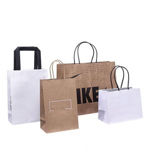 Single Color Name logo Printing Small Quantity Cheap Natual Color Bag 120gsm Kraft Paper Gift Bags Custom - Product Image 4