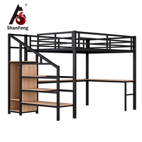 Lits superposés en acier robuste pour appartement avec bureau et étagère de rangement, lit haut pour dortoir - Vente en gros de meubles métalliques