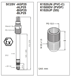 Sensor de pH Combinado Yokogawa SC25V-AGP25-120, Electrodo de pH SC25V-AGP25-120 - Product Image 4