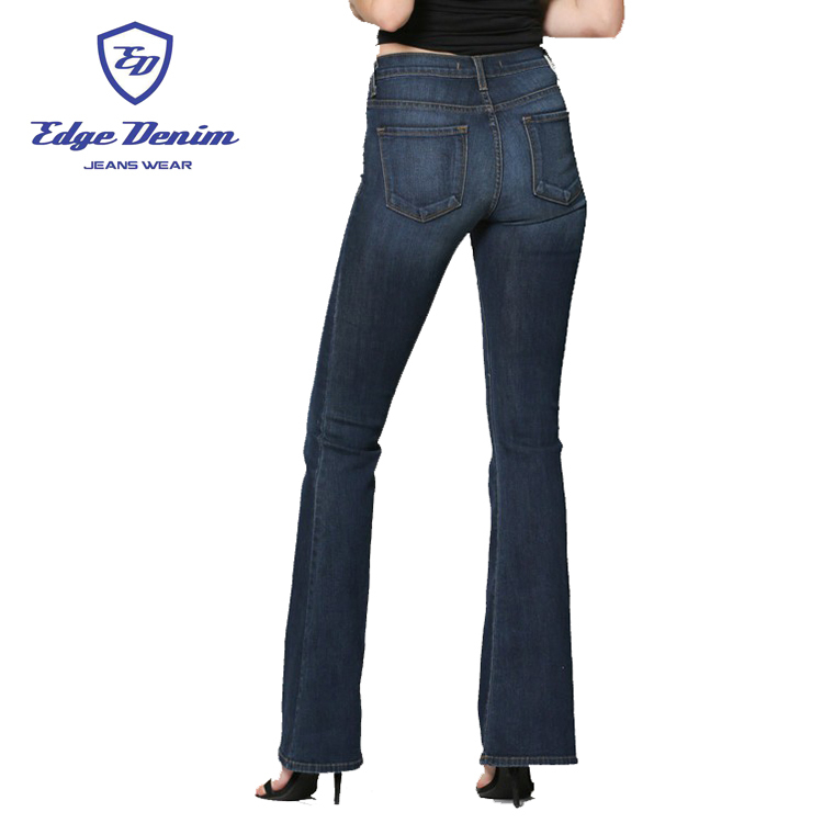 Conceptions adaptées aux besoins du client Taille Haute Bleu Foncé Denim Flare Jambes Larges Pantalon Lâche Pour Les Femmes