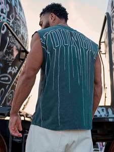 تيشيرت YOUNGLA بدون أكمام للرجال من القطن 100%، ستايل أمريكي صيفي جديد، مناسب للجري والصالات الرياضية والرياضة واللياقة البدنية، فيست تريكو كاجوال - Product Image 3