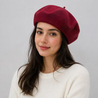 Klassieke wollen baret Franse baret voor dames en heren, vilten wollen baretmuts bordeauxrood, Parijse stijl wintermuts OEMODM groothandel