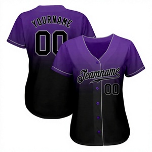 Maillot de baseball personnalisé pour femme, violet et noir, col en V, manches courtes, sublimé, respirant, en polyester, ajusté, uniforme d'équipe personnalisé - Product Image 1