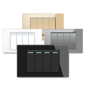 Công tắc tường kính cường lực <span class=keywords><strong>118</strong></span> loại, màu đen, 4 vị trí, kiểu Thái, đa năng, 3 lỗ, đẹp mắt, có cổng USB, có thể tự phối hợp - Product Image 1