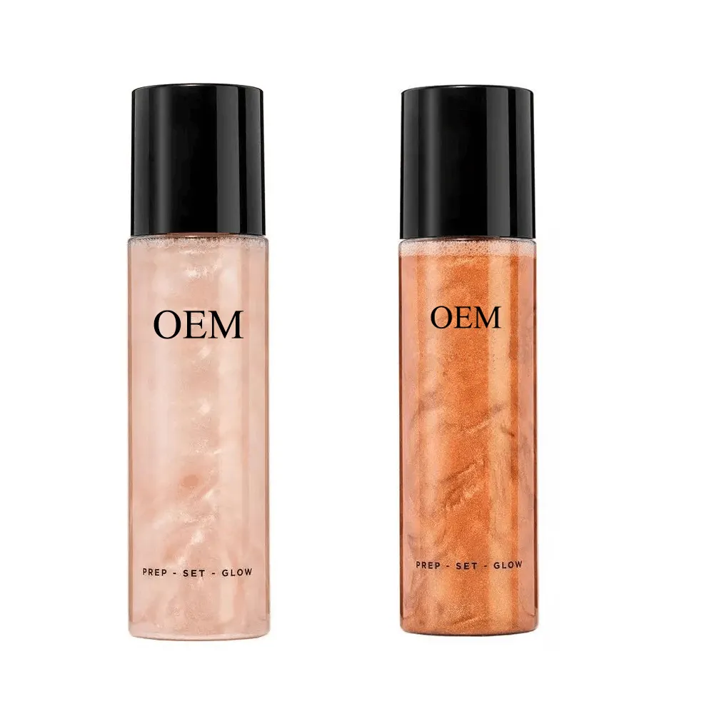 OEM/ODM Glitter Oro Shimmer Liquido Evidenziatore Idratante Nebbia Make Up Spray per Il Corpo Shimmering Spray Per Il trucco quotidiano