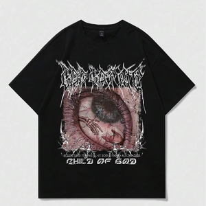 Camiseta casual de manga corta con cuello redondo y estampado de ojos góticos para hombre, estilo punk. Personalizable. Apto tanto para hombres como para mujeres. F10 - Product Image 1