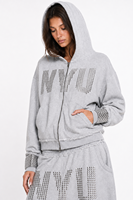 Ensemble survêtement streetwear oversize Y2K 2 pièces pour femme, personnalisé OEM/ODM, respirant, avec sweat à capuche zippé et pantalon de survêtement orné de perles et strass