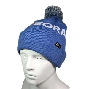 Pompom knitted winter hat crazy unisex adults outdoors sports cuffed beanie jacquard woven label acrylic cozy blue beanies