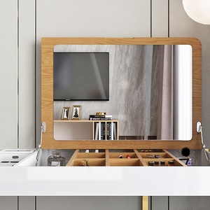 Meuble de chambre à coucher moderne avec cadre en acier inoxydable doré brillant, coiffeuse avec miroir - Product Image 5