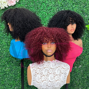 Perruque en <span class=keywords><strong>cheveux</strong></span> humains vierges vietnamiens bruts doublement étirés, bouclés, faits à la main, densité totale SDD, avec <span class=keywords><strong>frange</strong></span> - Product Image 2