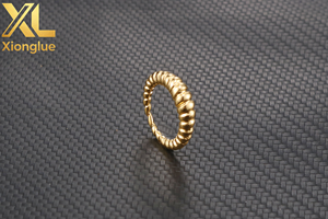 18K Gold Stainless Steel Croissant <b>Rings</b> Embossed Geometric <b>Thin</b> Twist Curve Engagement Party Jewelry Titanium Anniversaries - Product Image 6