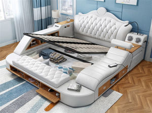 Set di Mobili per Camera da Letto Princess Multifunzionale in Pelle con Letto Massaggiante, Contenitore, USB e Salvaspazio per Agriturismo o Hotel - Product Image 5