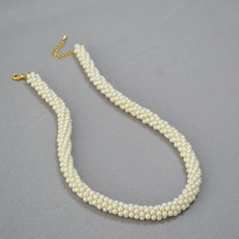 Vintage kustom grosir mutiara kalung dan Anting Set beras putih Multi lapisan Mini bola tahan air Choker perhiasan wanita