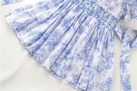 Vêtements d'été pour bébés filles, smockés à la main, robes à fleurs, en coton, bleu, H032063