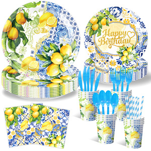 Chanh mùa hè sinh nhật bên biểu ngữ trang trí bữa tiệc mùa hè chanh chủ đề giấy tấm ly Khăn trải bàn - Product Image 1