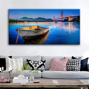 Peinture sur toile Paysage Bleu Bateau sur la <span class=keywords><strong>mer</strong></span> et le ciel, impression murale, décoration intérieure, peinture décorative de paysage - Product Image 2