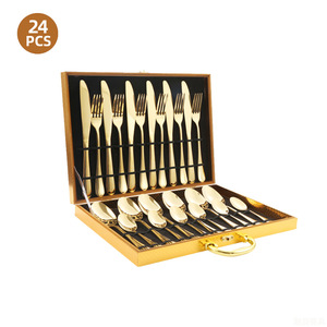 Coffret Cadeau d'Affaires Hôtelier Europé<span class=keywords><strong>en</strong></span> 1010 – Ensemble de Couverts <span class=keywords><strong>en</strong></span> Acier Inoxydable 24/16 Pièces dans Boîte <span class=keywords><strong>en</strong></span> <span class=keywords><strong>Bois</strong></span> Dorée pour Usage Domestique – <span class=keywords><strong>Vaisselle</strong></span> Occidentale - Product Image 4