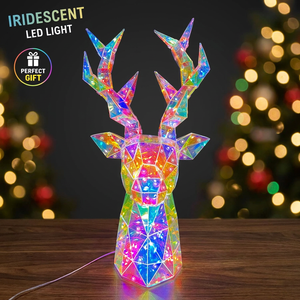 40cm LED <b>Light</b> up Deer Head Figurine <b>USB</b> Powered Prismatic Animal Sculpture Holographic <b>Night</b> <b>Light</b> for Christmas Party Decor - Product Image 1